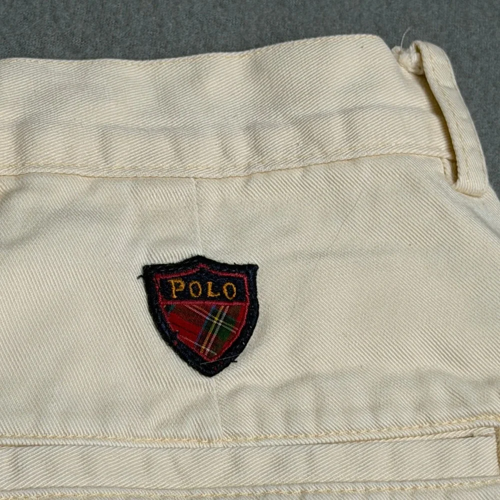 Vintage Polo Ralph Lauren Pleated Chino Shorts Mens 40 Cream Made in USA Crest